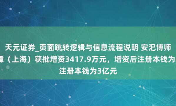 天元证券_页面跳转逻辑与信息流程说明 安汜博师再保障（上海）获批增资3417.9万元，增资后注册本钱为3亿元