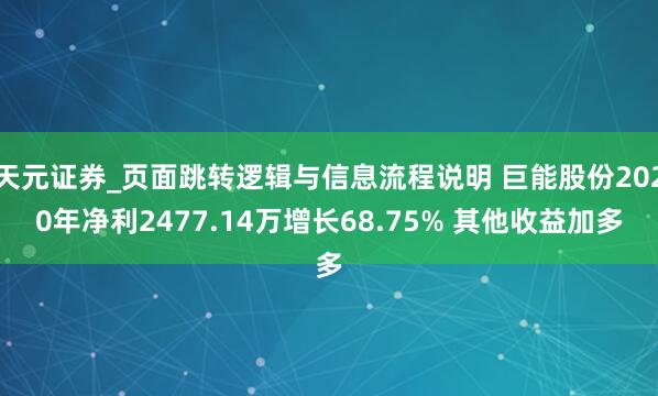 天元证券_页面跳转逻辑与信息流程说明 巨能股份2020年净利2477.14万增长68.75% 其他收益加多